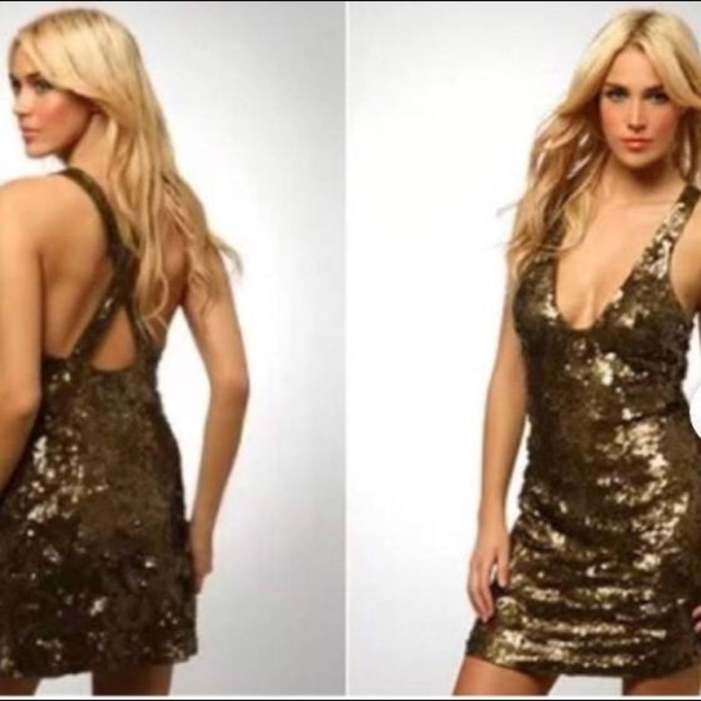 French Connection Sequin V Neck Dress